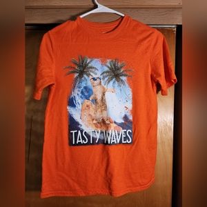 Boys shirt t shirt large 10/12 orange cat tasty waves